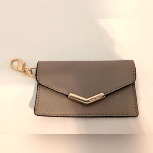 None West Taupe Pebbled Faux‎ Leather Card Wallet Key Chain Holder